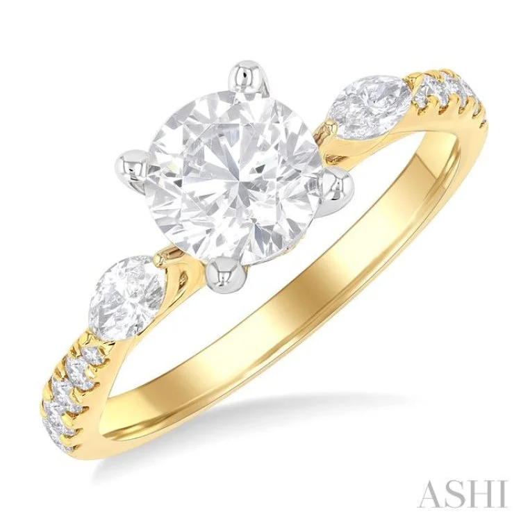 Gorgeous Wedding Band-3/8 ctw Marquise and Round Cut Diamond Semi-Mount Engagement Ring in 14K Yellow and White Gold