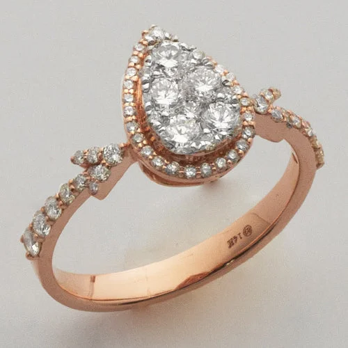 Luxury Gold Wedding Ring-14KR 0.75CTW PEAR SHAPE CLUSTER DIAMOND RING