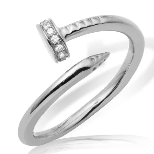 Trendy Gold Wedding Ring-14KW 0.15CTW DIAMOND DESIGNER NAIL RING