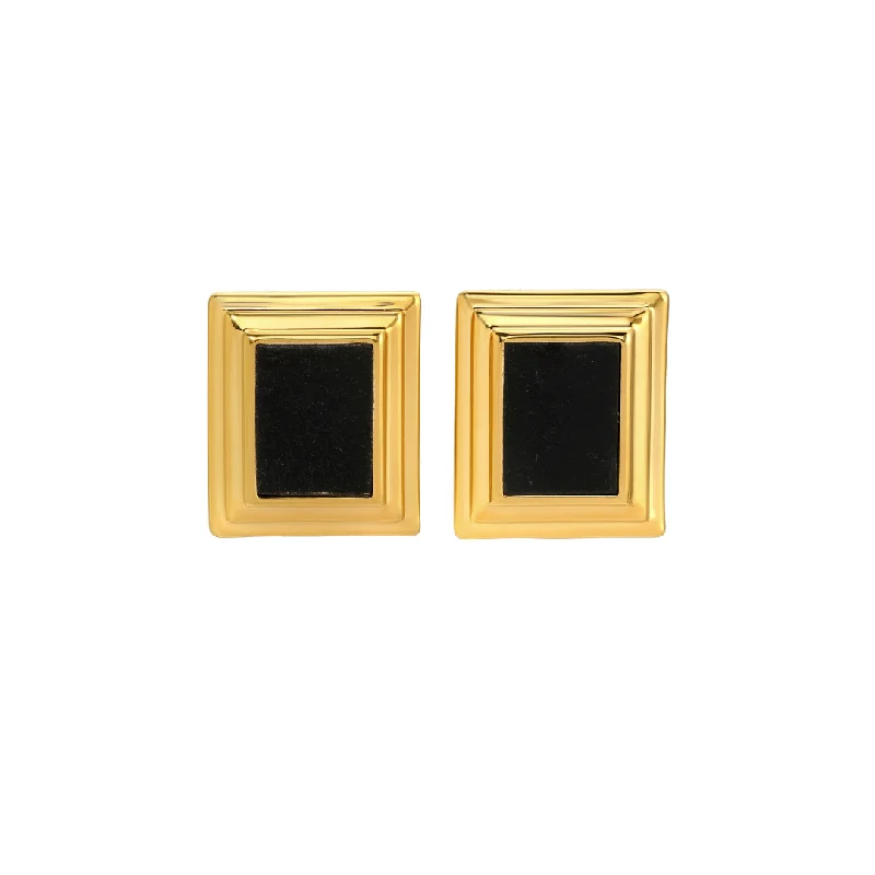 Modern Earrings for Teens-PLAZA GOLD BLACK VELVET