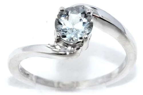 Platinum Engagement Ring-1 Ct Genuine Aquamarine Round Ring .925 Sterling Silver Rhodium Finish