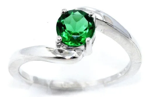 Vintage Wedding Band-1 Ct Created Emerald Round Ring .925 Sterling Silver Rhodium Finish