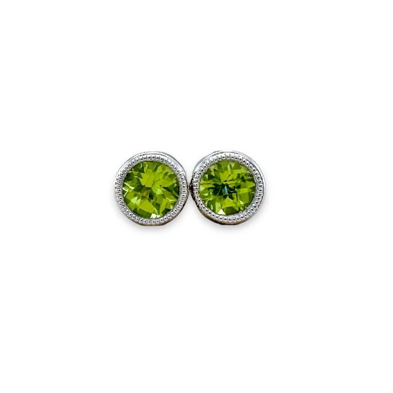 Beautiful Drop Earrings-14K W Gold 0.54ctw 5mm Bezel Set Round Peridot Earrings