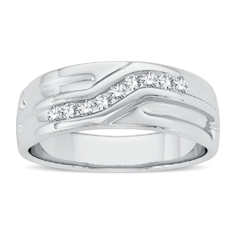 Platinum Wedding Ring-14K 0.15CT Diamond Band