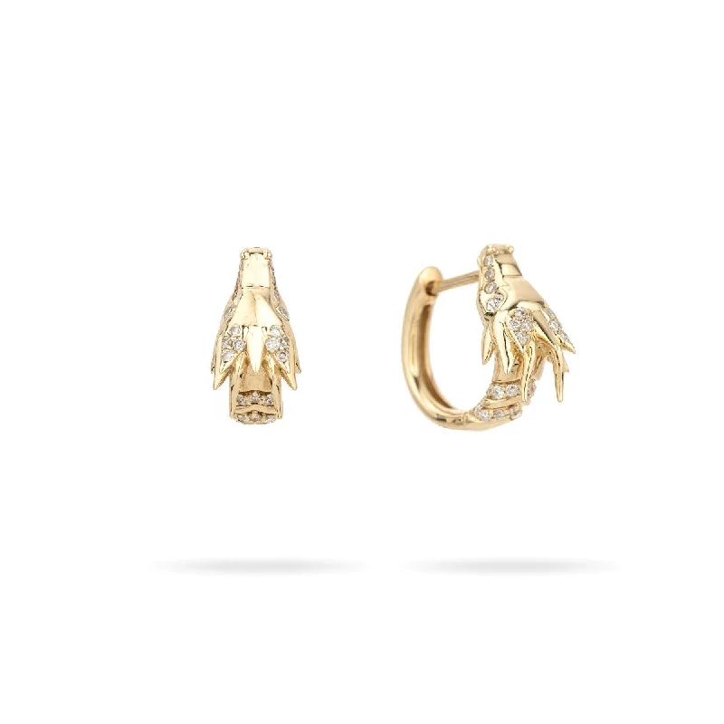 Handmade Gold Earrings-Pavé Dragon Huggie Hoops