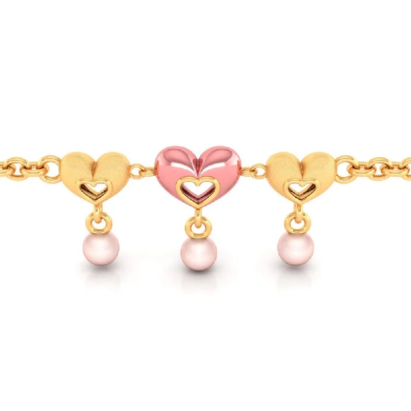 Trendy Gemstone Beaded Bracelet-Multiple Hearts With Pink Ball 18k Gold Bracelet