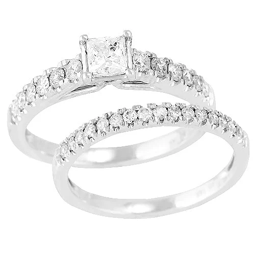 Modern Wedding Band Set for Women-14KW 1.00CTW DIAMOND BRIDAL SET