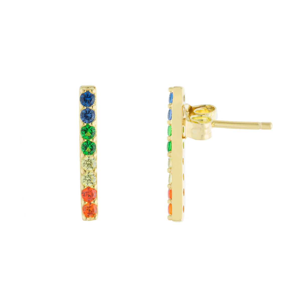 Birthstone Earrings for December-YGP Sterling Multi-Color CZ Bar Stud Earrings