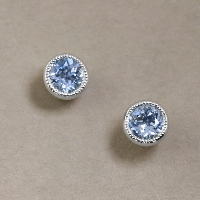 Large Stud Earrings-Bezel-Set Aquamarine Studs