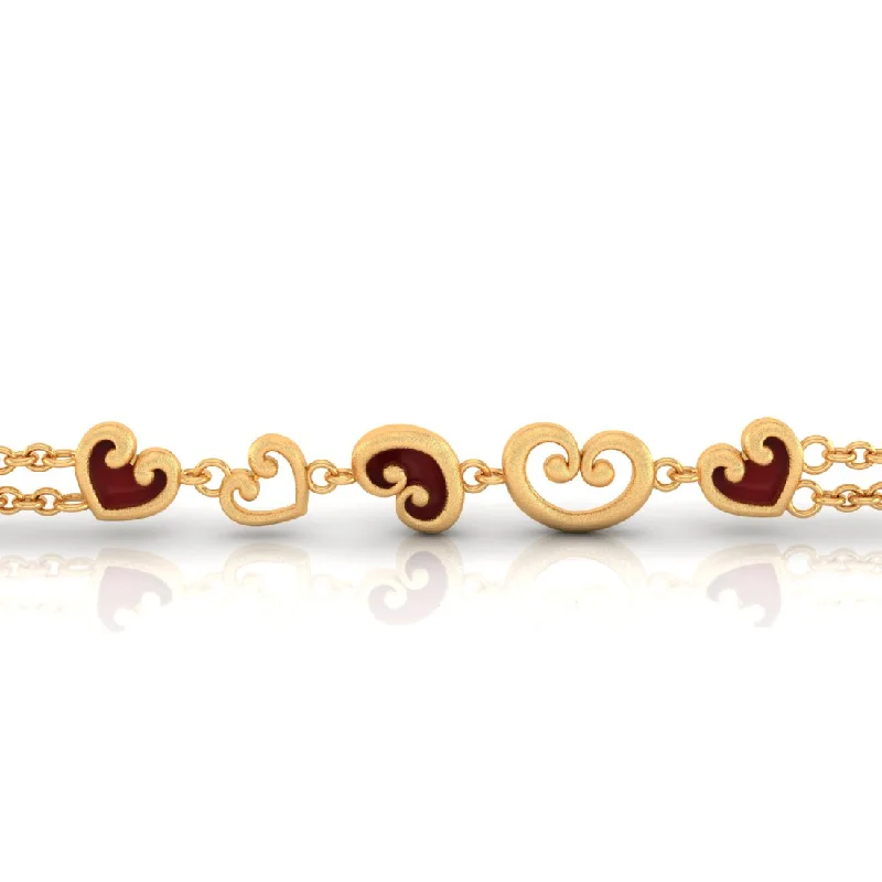 Classic Wedding Bracelet with Diamonds-14k  Filled Multiple Maroon Hearts Gold   Bracelet