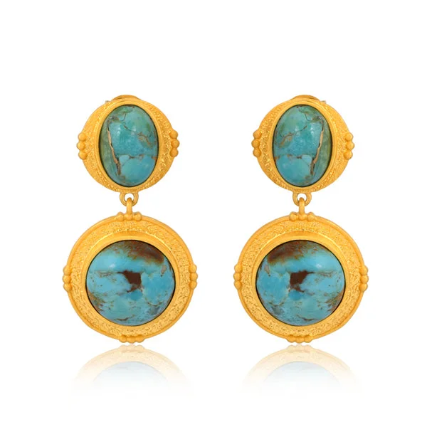 Gold Plated Earrings-Island Hopping Drop Earrings - Turquoise