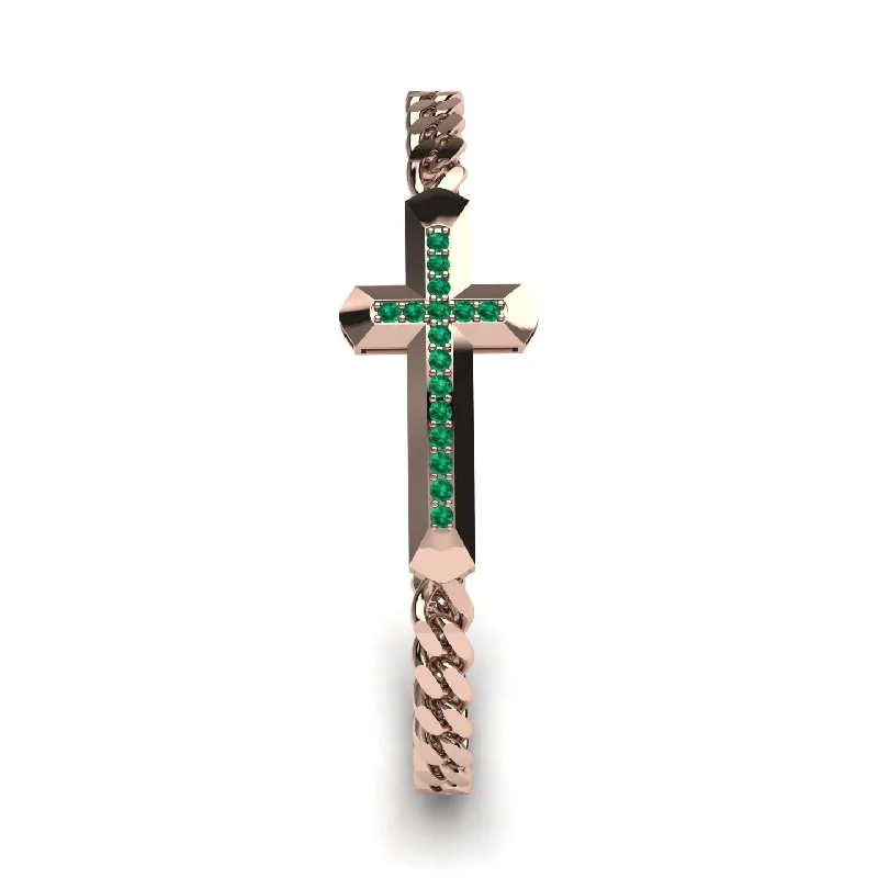 Elegant Gold Cuff Bracelet-Emerald Cross Men Chain Bracelet - Nicholas No. 5