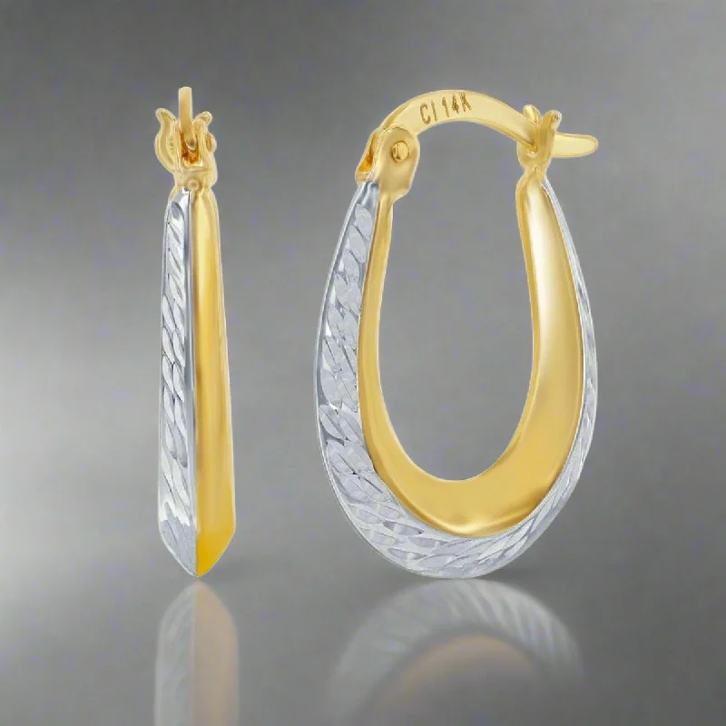 Crystal Earrings for Women-14K Two-Tone Dia Cut Oval Hoop Earrings