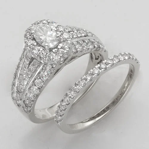 Custom Ring for Engagement-14KW 2.15CTW DIAMOND OVAL CENTER BRIDAL SET