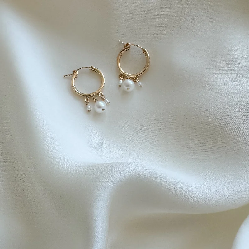 Gorgeous Stud Earrings-Triple Pearl Hoops