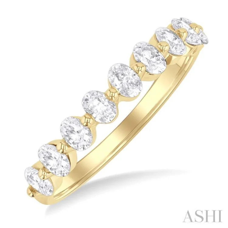 Custom Wedding Ring Set-3/4 ctw Half Eternity Oval Cut Diamond Fashion Band in 14K Yellow Gold