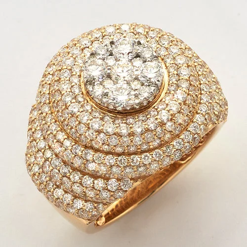 Custom Gold Ring-14KY+W 6.00CTW DIAMOND ROUND CLUSTER MENS RING