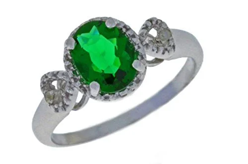 Dainty Engagement Ring-2 Ct Emerald & Diamond Oval Heart Ring .925 Sterling Silver Rhodium Finish