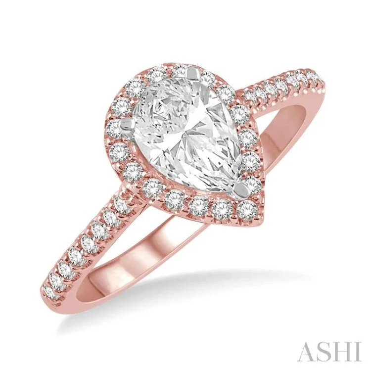 Unique Promise Ring-1/3 ctw Pear Shape Semi-Mount Diamond Engagement Ring in 14K Rose and White Gold