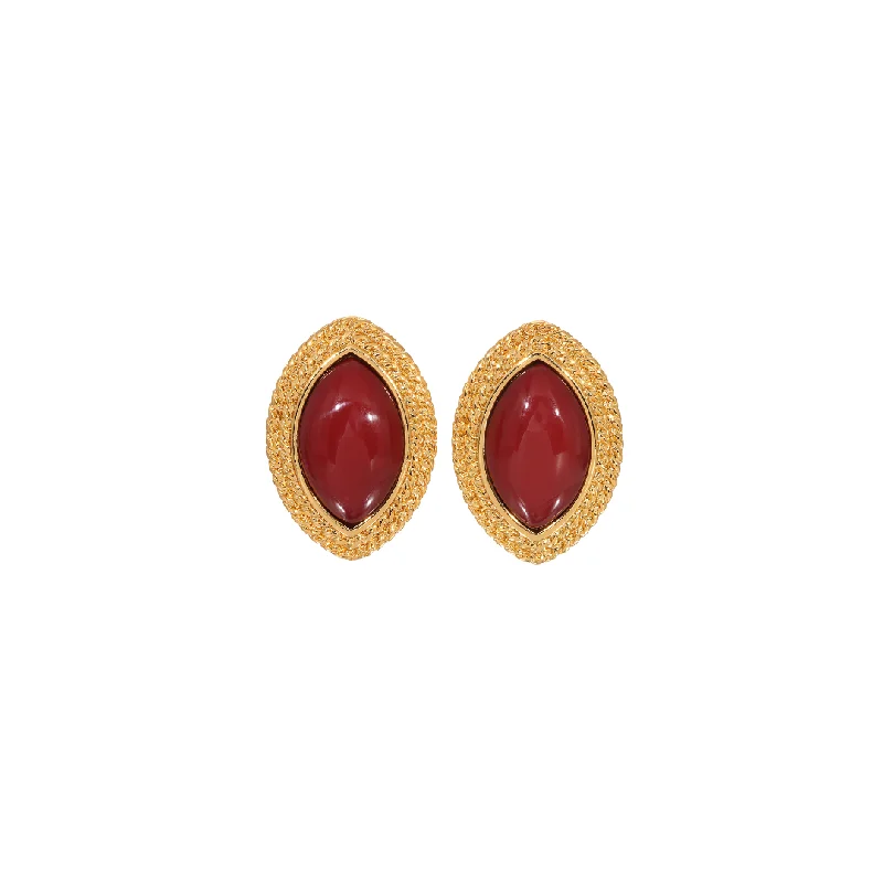 Gemstone Stud Earrings-WINE