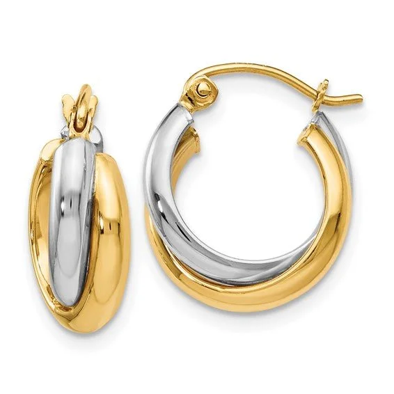 Luxury Drop Earrings-14K TT Gold Small Double Hoop Earrings