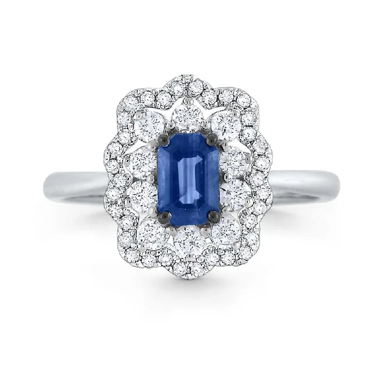 Engagement Ring with Emerald-Blue Sapphire & Diamond Ring Set in 14 Kt. Gold