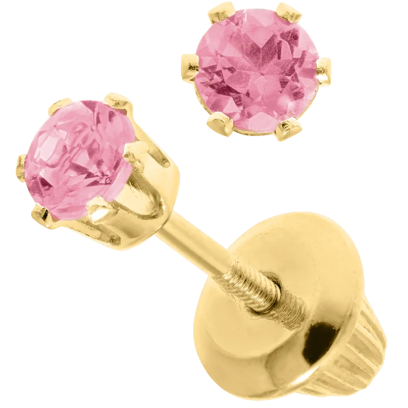 Diamond Dangle Earrings-14K Y Gold 3mm Pink Tourmaline Baby Stud Earrings-October