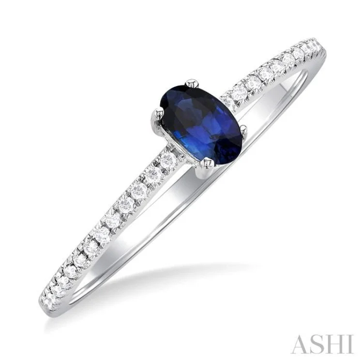 Luxury Sapphire Engagement Ring-5x3 MM Oval Cut Sapphire and 1/10 ctw Petite Round Cut Diamond Precious Fashion Ring in 10K White Gold