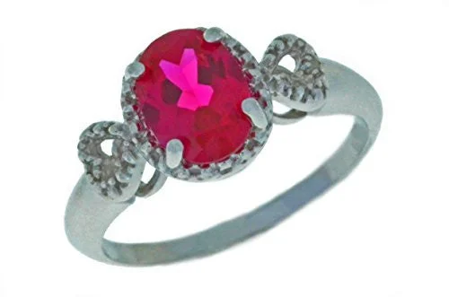 Gold Wedding Ring-2 Ct Created Ruby & Diamond Oval Heart Ring .925 Sterling Silver Rhodium Finish