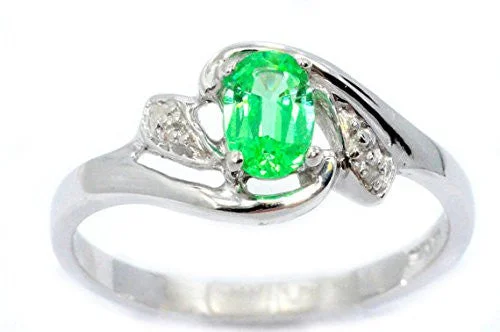 Custom Rose Gold Ring-0.50 Ct Green Sapphire & Diamond Oval Ring .925 Sterling Silver Rhodium Finish