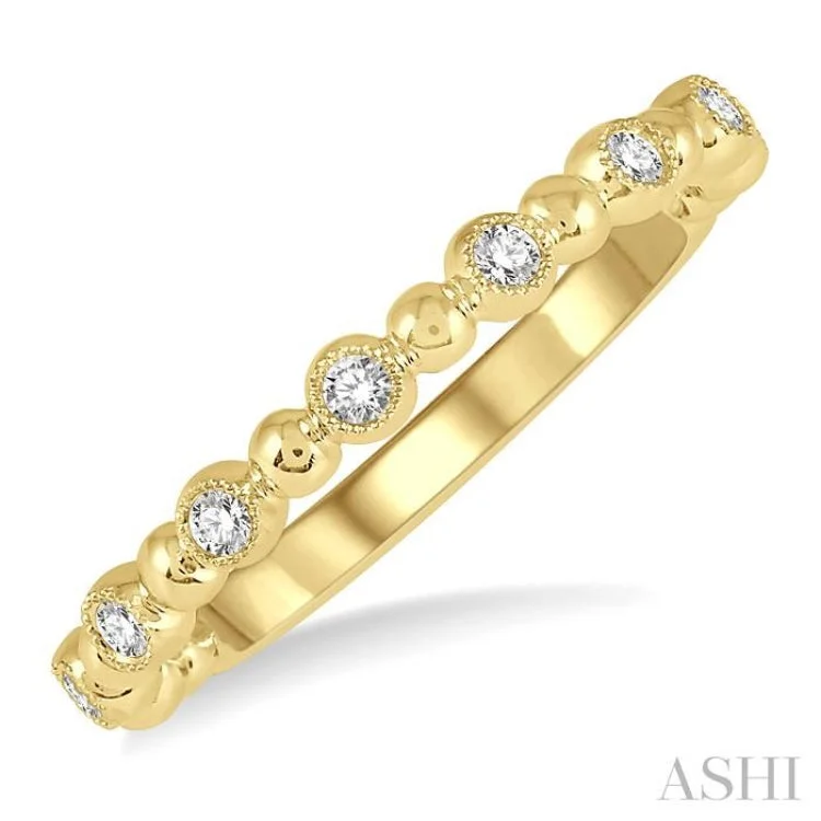 Promise Ring with Diamond-1/6 ctw Ball Link Round Cut Diamond Stack Band in 14K Yellow Gold