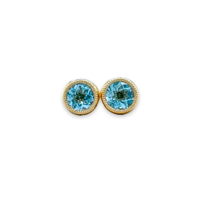 Sparkling Gold Earrings-14K Y Gold 0.59ctw 5mm Bezel Set Round Blue Topaz Earrings