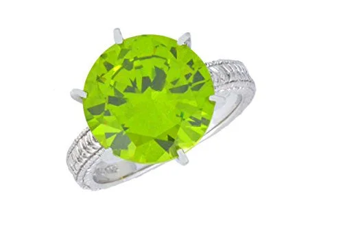 Simple Diamond Engagement Ring-3.5 Ct Peridot Round Ring .925 Sterling Silver Rhodium Finish