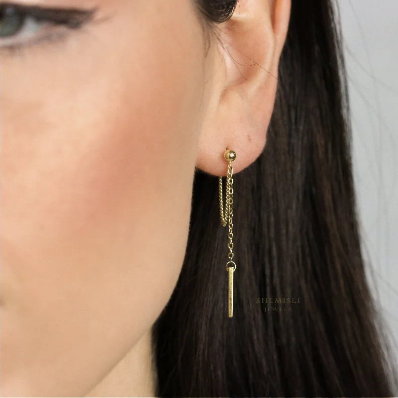 Simple Hoop Earrings-Bar Dangle Chain Studs Earrings, Unisex, Gold, Silver SHEMISLI SS199