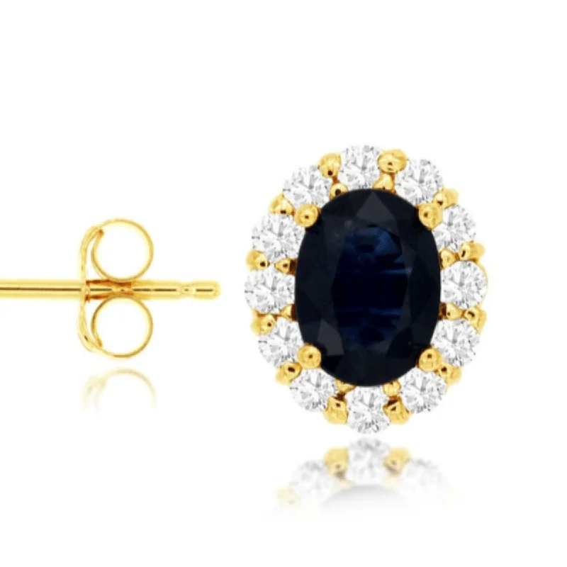 Gold Hoop Earrings-14K Y Gold 0.60cttw Diamond 2.00cttw Sapphire Halo Earrings