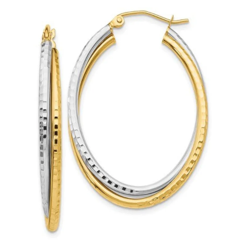 Handmade Earrings for Weddings-14K TT Gold Dia Cut Double Oval Hoop Earrings