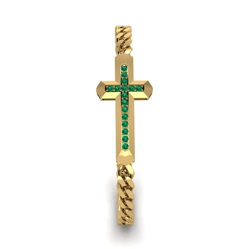 Custom Women’s Bracelet with Charms-Emerald Cross Men Chain Bracelet - Nicholas No. 4