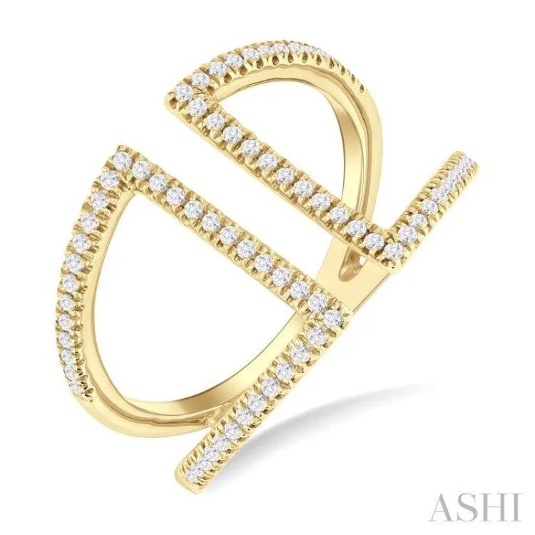 Unique Wedding Band for Women-1/3 ctw Geometric Wide Split Lightweight Round Cut Diamond Open Fashion Ring in 10K Yellow Gold