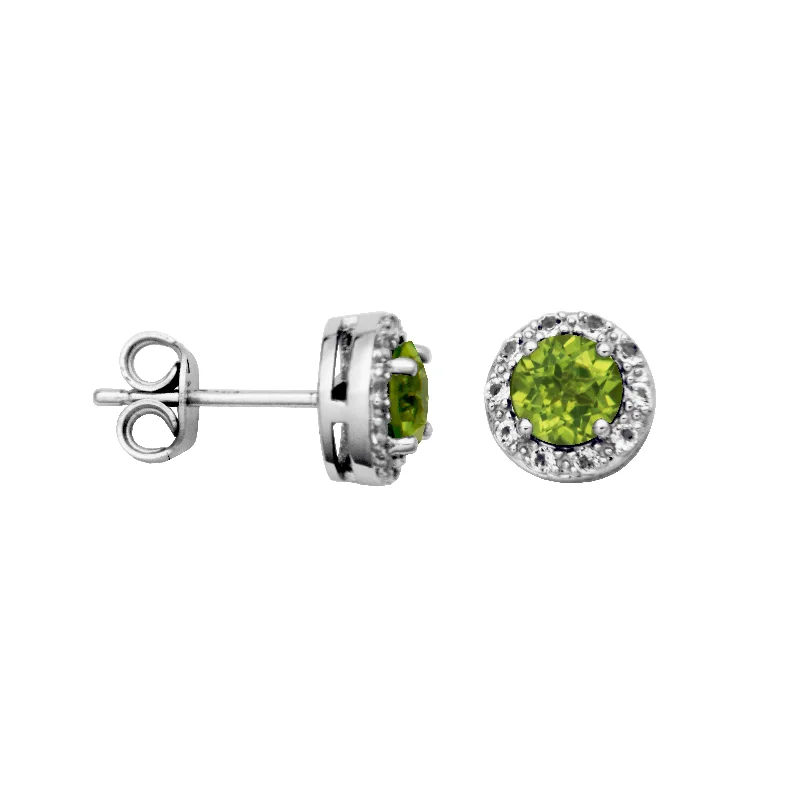 Trendy Silver Earrings-Sterling Silver Peridot and White Topaz Earrings