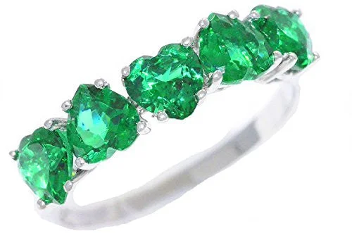 Men's Silver Wedding Band-2.5 Ct Created Emerald Heart Ring .925 Sterling Silver Rhodium Finish