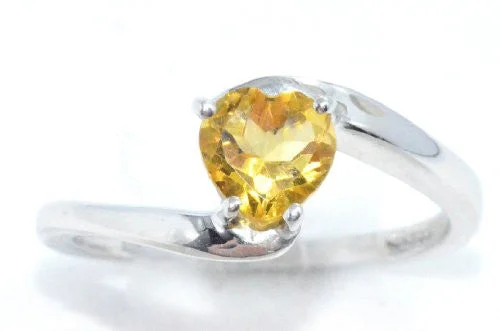 Platinum Diamond Ring-1 Ct Citrine Heart Ring .925 Sterling Silver Rhodium Finish