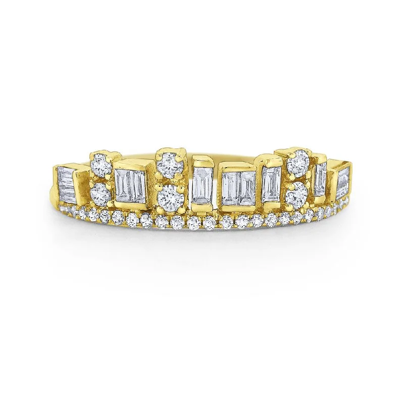 Custom Engagement Ring for Bride-Diamond Mosaic Skyline Band Set in 14 Kt. Gold