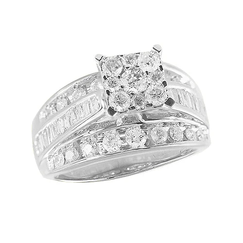 Wedding Rings for Couples-14KW 1.75CTW DIAMOND SQUARE FLUER HEAD CLUSTER