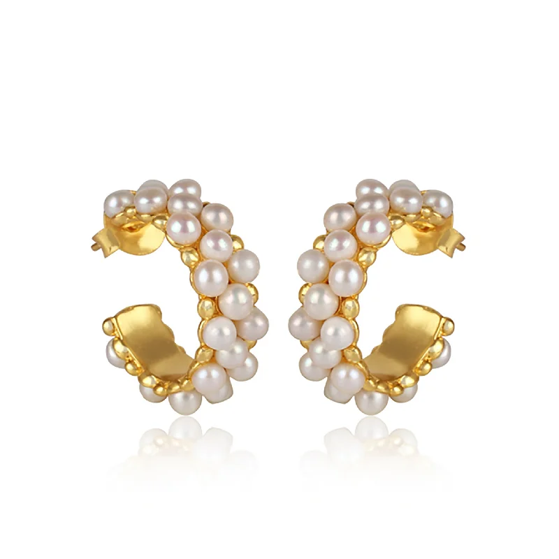 Classic Gold Stud Earrings-Sea Salt Hoop Earrings - Pearl