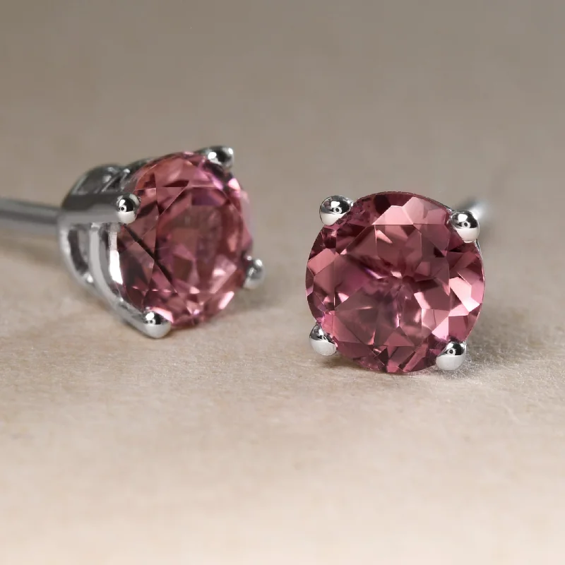 Rose Gold Earrings-Pink Tourmaline Studs In White Gold