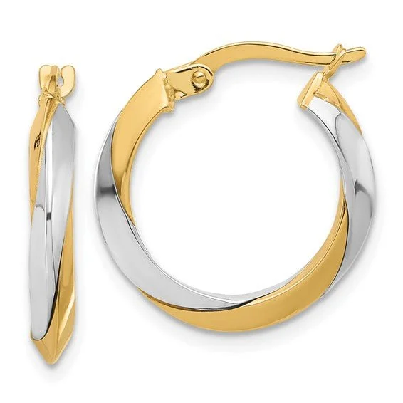 Diamond Stud Earrings-14K TT Gold Twist Hoop Earrings 1.8grms