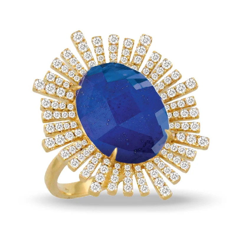 Simple Diamond Engagement Ring-Doves Royal Lapis Collection 18K Yellow Gold Diamond Ring