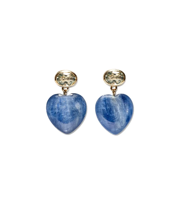 Casual Earrings for Women-14k Gold Kyanite Heart Earrings