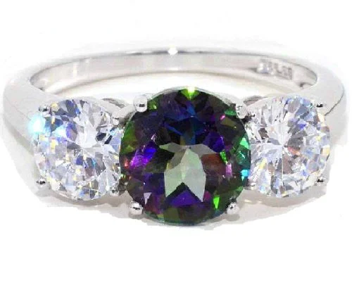 Elegant Gold Wedding Band-4 Ct Mystic Topaz & Zirconia Round Ring .925 Sterling Silver Rhodium Finish