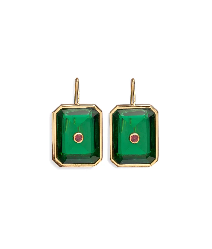 Gold Earrings with Crystals-Tile Earrings in Forest